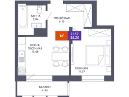 Продается 1-комнатная квартира ЖК Звезда, дом 2, 35.25  м², 7050000 рублей