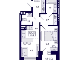 Продается 2-комнатная квартира ЖК Сподвижники, дом 1, 43.2  м&sup2;, 6200000 рублей