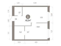 Продается 1-комнатная квартира ЖК Город на озере, 43.32  м&sup2;, 9380000 рублей