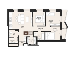 Продается 3-комнатная квартира ЖК Паскаль, секция 1, 87.4  м&sup2;, 15906800 рублей