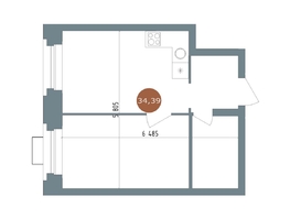 Продается 1-комнатная квартира ЖК 19/56 Кварталы Телецентра, сек 2, 34  м&sup2;, 6490000 рублей