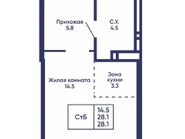 Продается Студия ЖК Сподвижники, дом 2, 28.1  м&sup2;, 4300000 рублей