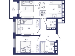 Продается 3-комнатная квартира ЖК Сподвижники, дом 3, 56.7  м&sup2;, 7900000 рублей