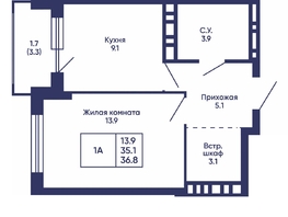 Продается 1-комнатная квартира ЖК Сподвижники, дом 3, 36.8  м&sup2;, 5600000 рублей