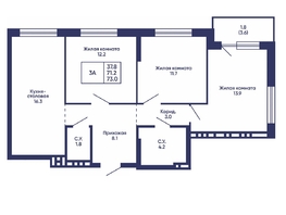 Продается 3-комнатная квартира ЖК Сподвижники, дом 3, 73  м&sup2;, 8650000 рублей