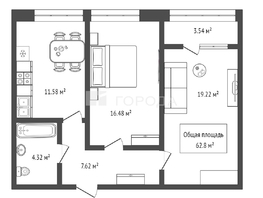 Продается 2-комнатная квартира ЖК На Рябиновой, 62.8  м&sup2;, 7950000 рублей