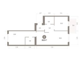 Продается 2-комнатная квартира ЖК Пшеница, дом 5.2, 68.61  м&sup2;, 9210000 рублей