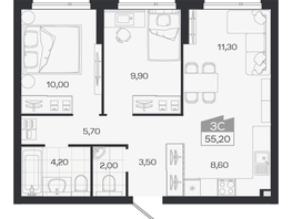 Продается 3-комнатная квартира ЖК Ясный берег, дом 33, 55.2  м&sup2;, 8080000 рублей