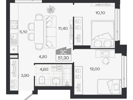 Продается 3-комнатная квартира ЖК Ясный берег, дом 33, 51.3  м&sup2;, 7719000 рублей