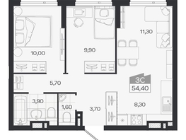 Продается 3-комнатная квартира ЖК Ясный берег, дом 33, 54.4  м&sup2;, 9151000 рублей