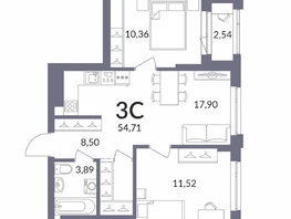 Продается 3-комнатная квартира ЖК Горская Лагуна, корпус 2, 53.34  м&sup2;, 12003000 рублей