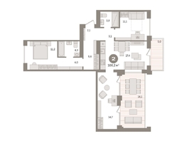 Продается 2-комнатная квартира ЖК Пшеница, дом 2.2, 100.24  м&sup2;, 14110000 рублей
