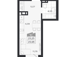 Продается Студия ЖК Ясный берег, дом 20, 25.25  м&sup2;, 4737000 рублей