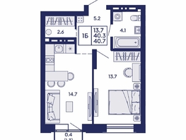 Продается 1-комнатная квартира ЖК Сила леса, корп 1, 40.7  м&sup2;, 7350000 рублей
