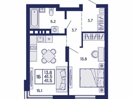 Продается 1-комнатная квартира ЖК Сила леса, корп 1, 41.5  м&sup2;, 6400000 рублей