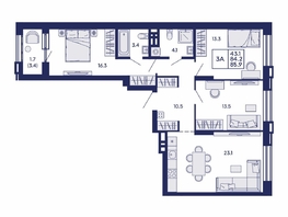 Продается 3-комнатная квартира ЖК Сила леса, корп 2, 85.9  м&sup2;, 11400000 рублей