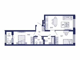 Продается 2-комнатная квартира ЖК Сила леса, корп 2, 63.7  м&sup2;, 9400000 рублей