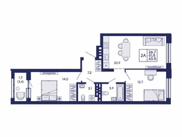 Продается 2-комнатная квартира ЖК Сила леса, корп 2, 63.5  м&sup2;, 8950000 рублей