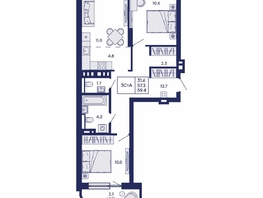 Продается 3-комнатная квартира ЖК Горизонт, дом 2, 59.4  м&sup2;, 9400000 рублей