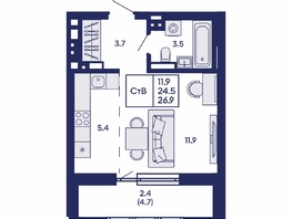 Продается Студия ЖК Горизонт, дом 2, 26.9  м&sup2;, 5050000 рублей