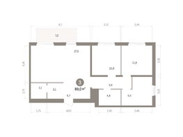 Продается 3-комнатная квартира ЖК Пшеница, дом 5.2, 89  м&sup2;, 12410000 рублей