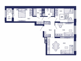 Продается 3-комнатная квартира ЖК Сила леса, корп 2, 85.9  м&sup2;, 11600000 рублей