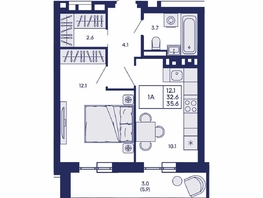 Продается 1-комнатная квартира ЖК Горизонт, дом 2, 35.6  м&sup2;, 6000000 рублей