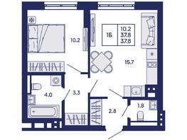 Продается 1-комнатная квартира ЖК Горизонт, дом 2, 37.8  м&sup2;, 6300000 рублей