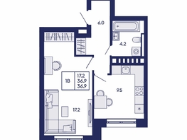 Продается 1-комнатная квартира ЖК Горизонт, дом 2, 36.9  м&sup2;, 6350000 рублей
