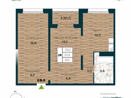 Продается 2-комнатная квартира ЖК Галактика, дом 5 Плутон, 63.1  м&sup2;, 8900000 рублей