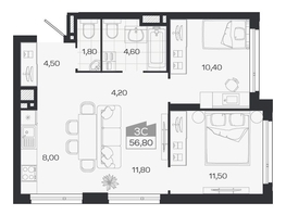 Продается 3-комнатная квартира ЖК Ясный берег, дом 33, 56.8  м&sup2;, 9064000 рублей