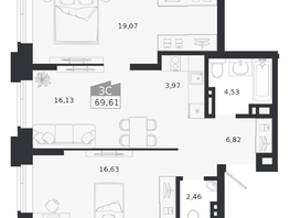 Продается 3-комнатная квартира ЖК Ясный берег, дом 20, 69.61  м&sup2;, 9954000 рублей