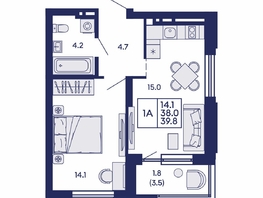 Продается 1-комнатная квартира ЖК Сила леса, корп 1, 39.8  м&sup2;, 7150000 рублей