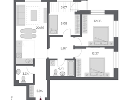 Продается 3-комнатная квартира ЖК ОСКАР, дом 3, 74.6  м&sup2;, 14850000 рублей