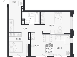 Продается 3-комнатная квартира ЖК Ясный берег, дом 20, 66.46  м&sup2;, 10849000 рублей