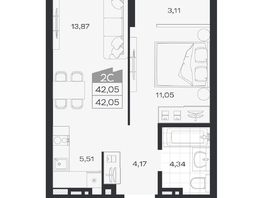 Продается 2-комнатная квартира ЖК Ясный берег, дом 20, 42.43  м&sup2;, 7681000 рублей