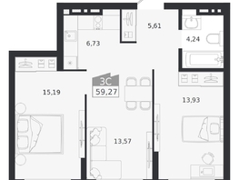 Продается 3-комнатная квартира ЖК Ясный берег, дом 20, 59.27  м&sup2;, 10978000 рублей