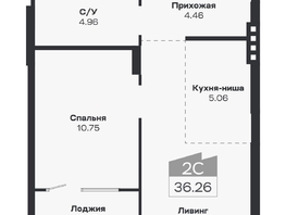 Продается 2-комнатная квартира ЖК Базилик, дом 2, 36.26  м&sup2;, 6293000 рублей