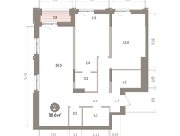 Продается 2-комнатная квартира ЖК Европейский берег, дом 32, 88.04  м&sup2;, 15950000 рублей