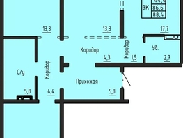 Продается 3-комнатная квартира ЖК Акварельный 4.0, 88.4  м&sup2;, 9400000 рублей