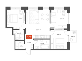 Продается 3-комнатная квартира  Квартал ЩА, 76.4  м&sup2;, 14290000 рублей