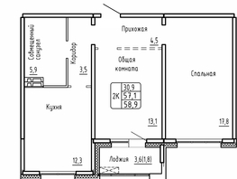 Продается 2-комнатная квартира ЖК Самоцветы, Бирюза дом 2, 58.9  м&sup2;, 5800000 рублей