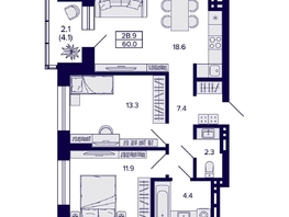 Продается 2-комнатная квартира ЖК Сподвижники, дом 1, 60  м&sup2;, 7400000 рублей