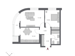 Продается 3-комнатная квартира ЖК Беринг, дом 3, 59.64  м&sup2;, 10690000 рублей