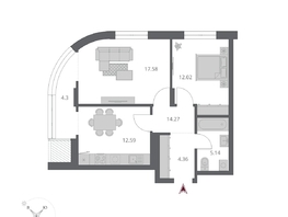 Продается 2-комнатная квартира ЖК Беринг, дом 3, 59.64  м&sup2;, 10670000 рублей