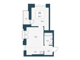 Продается 2-комнатная квартира ЖК Расцветай на Кропоткина, дом 1, 44.7  м&sup2;, 9200000 рублей