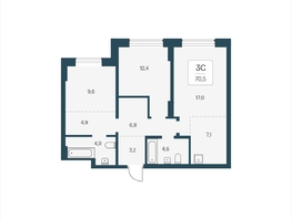 Продается 3-комнатная квартира ЖК Расцветай на Кропоткина, дом 2, 70.5  м&sup2;, 11750000 рублей