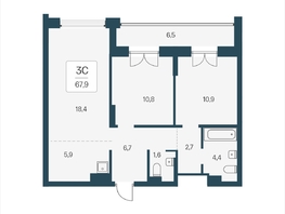 Продается 3-комнатная квартира ЖК Расцветай на Кропоткина, дом 2, 67.9  м&sup2;, 10260000 рублей