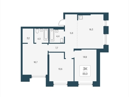 Продается 3-комнатная квартира ЖК Расцветай на Кропоткина, дом 2, 89.9  м&sup2;, 14650000 рублей