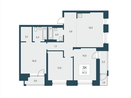 Продается 3-комнатная квартира ЖК Расцветай на Кропоткина, дом 2, 97.2  м&sup2;, 15350000 рублей